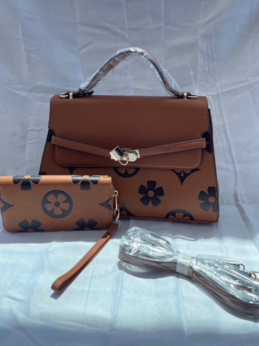 Brown with Black Flowers purse